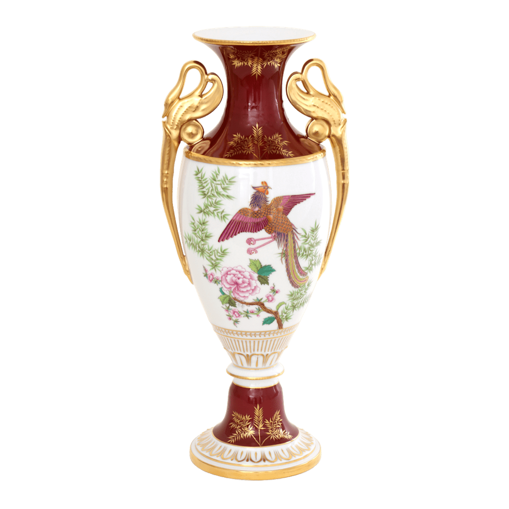 Vaso Herend in porcellana con uccelli, fiori e dettagli dorati
